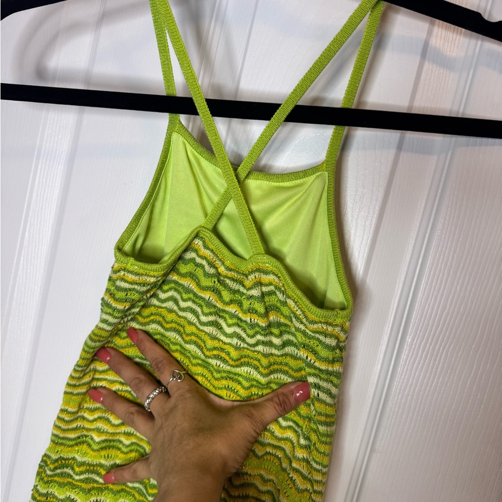 Vibrant Green and Yellow Strappy Top